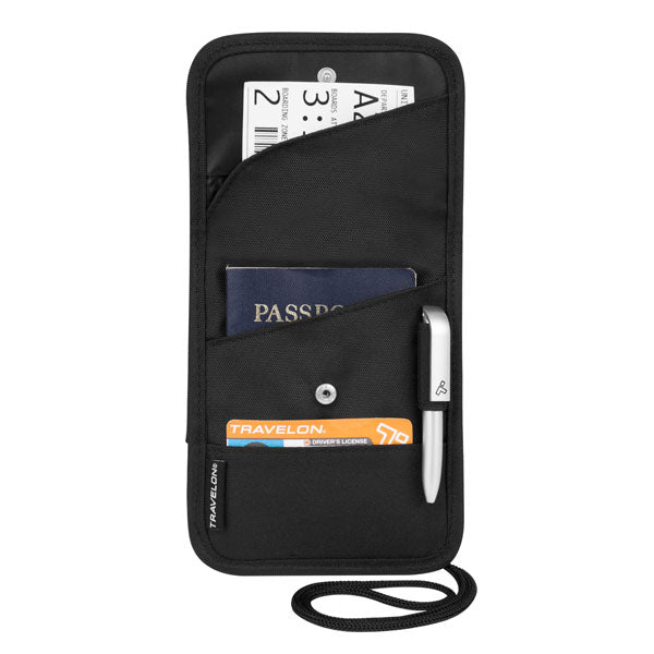 ID and boarding pass holder with snap closure