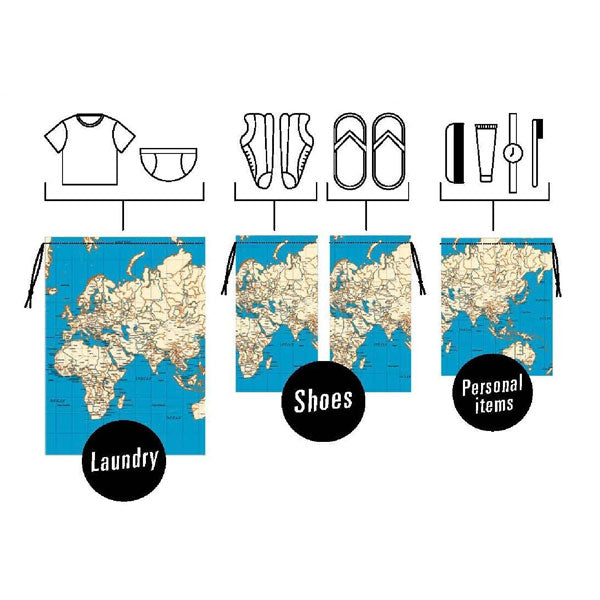 Set of 4 world map travel bags 