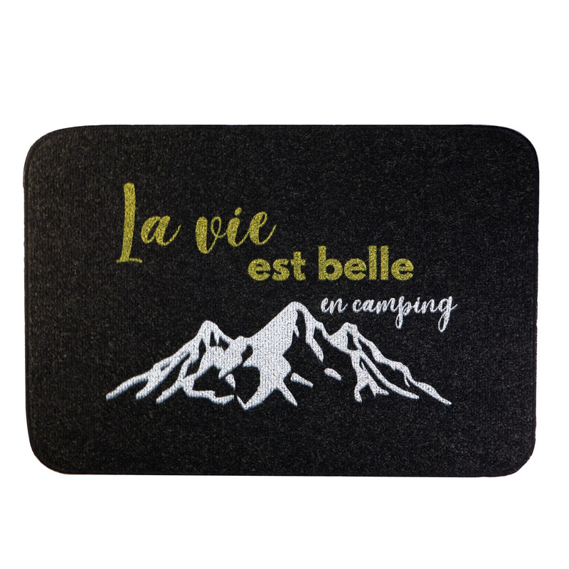 "La vie est belle en camping" indoor black mat - Online exclusive