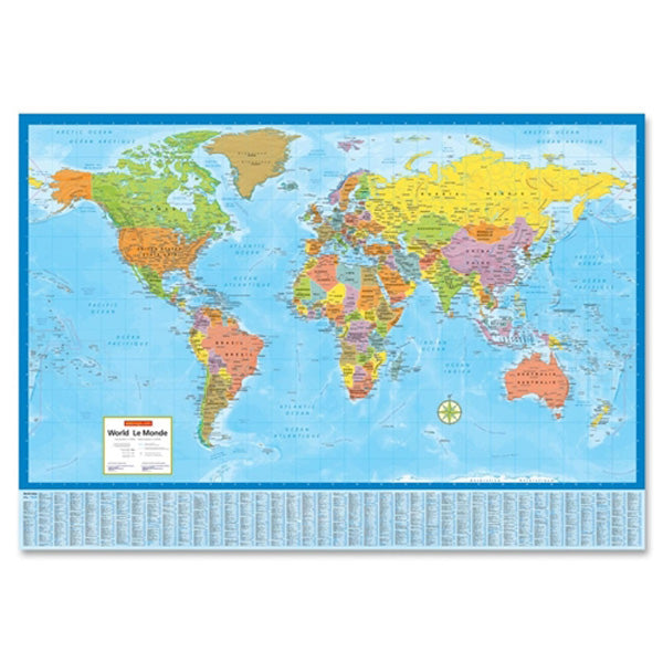Laminated wall world map