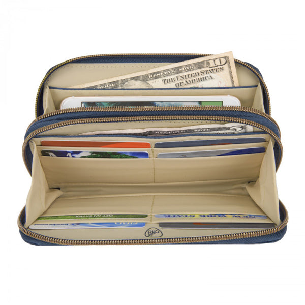 Portefeuille anti-RFID Double Zip Clutch Signature