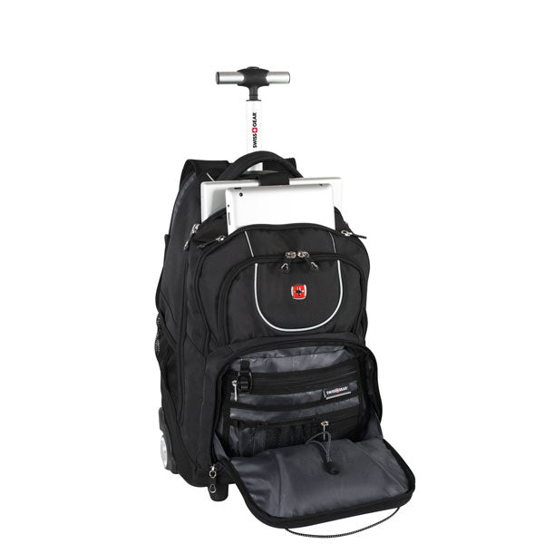 Black backpack with wheels